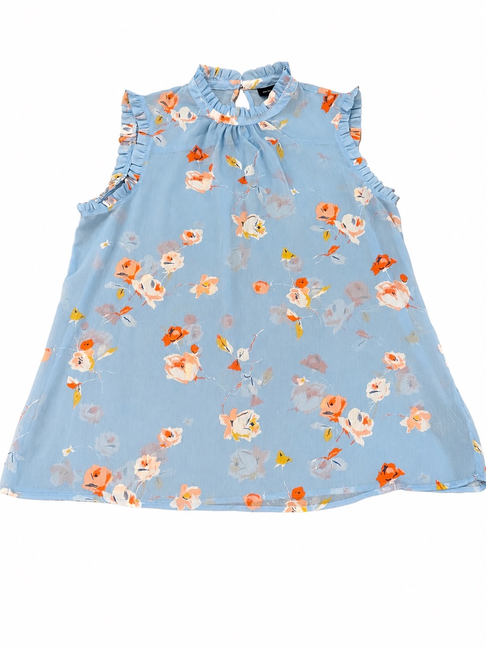 Who What Wear Light Blue Floral Ruffle Mock Neck Sleeveless Blouse Size Large